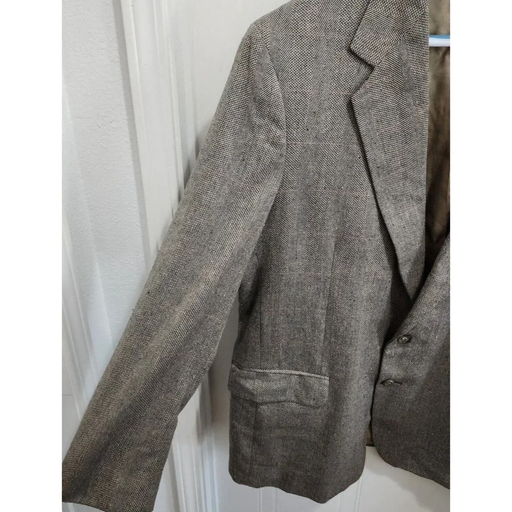 VTG Stafford Gray Herringbone 2 Button Suit Jacket Blazer Size 46L‎ USA MADE
